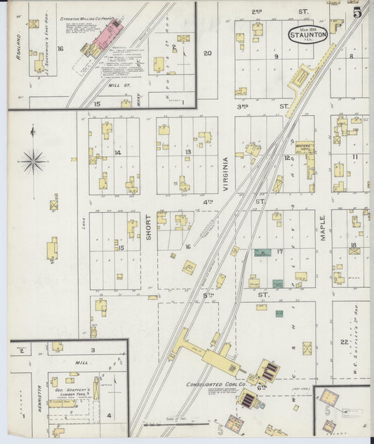 Sanborn Fire Insurance Map from Staunton, Macoupin County, Illinois (1894), Sheet #0005 - Historic Sanborn Fire Insurance Map Print, vintage old map wall art, antique decor, genealogy gift, Illinois Illinois map