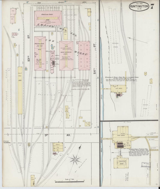 Sanborn Fire Insurance Map from Huntington, Cabell County, West Virginia (1889), Sheet #0007 - Historic Sanborn Fire Insurance Map Print, vintage old map wall art, antique decor, genealogy gift, West Virginia West Virginia map