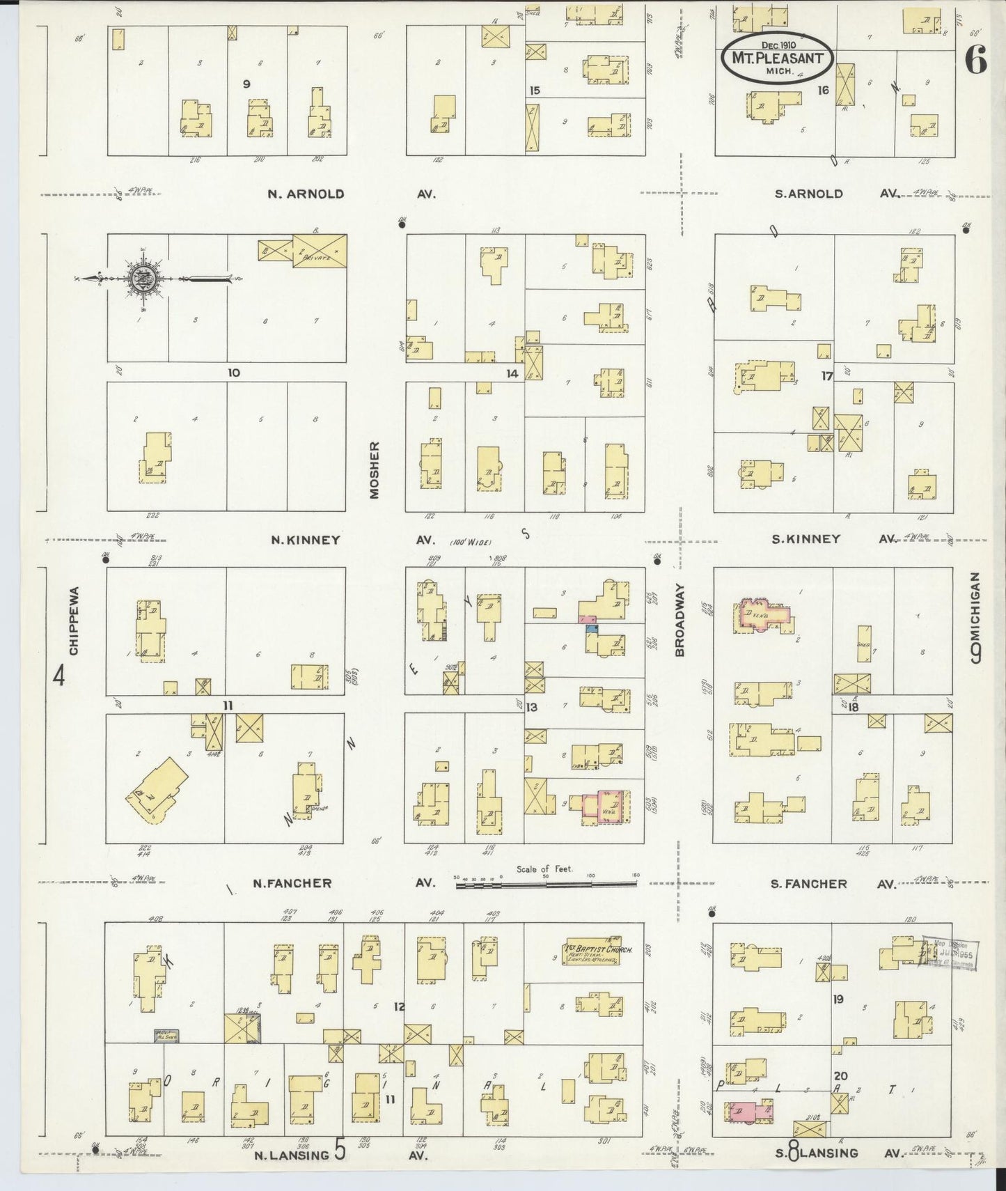 Sanborn Fire Insurance Map from Mount Pleasant, Isabella County, Michigan (1910), Sheet #0006 - Complete Map Set gallery image, historic Sanborn map, vintage wall art, Michigan Michigan