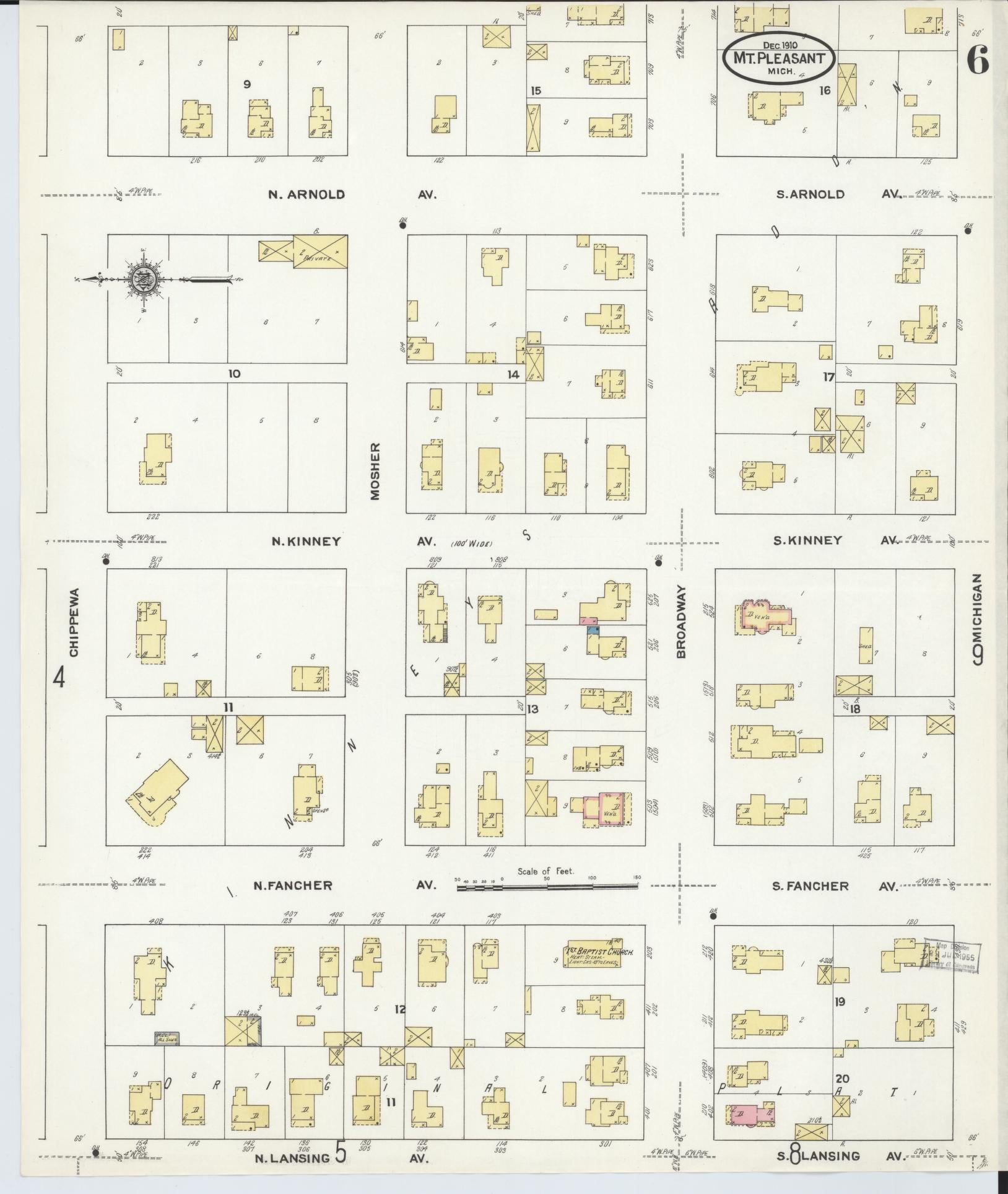 Sanborn Fire Insurance Map from Mount Pleasant, Isabella County, Michigan (1910), Sheet #0006 - Complete Map Set gallery image, historic Sanborn map, vintage wall art, Michigan Michigan