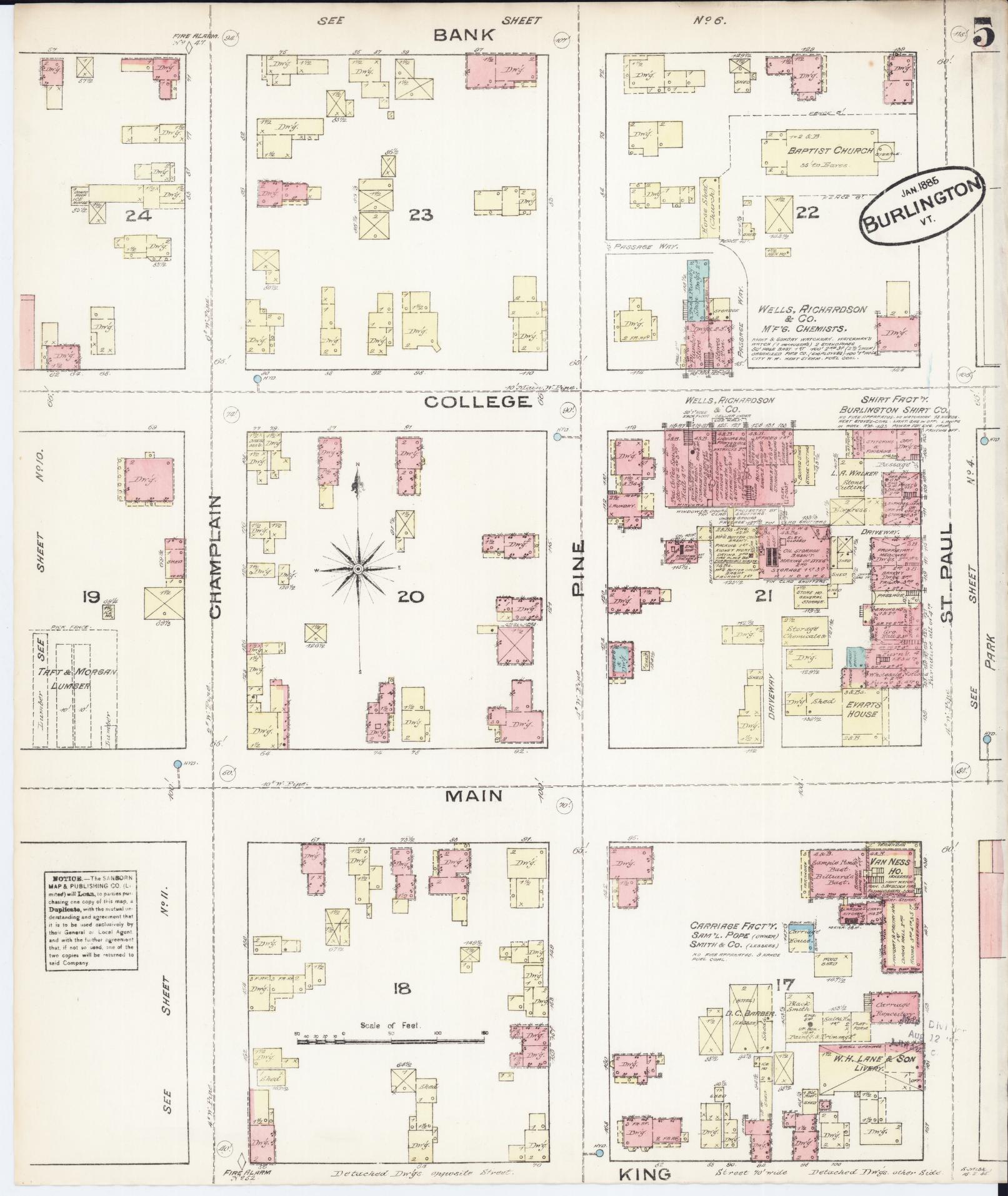 Sanborn Fire Insurance Map from Burlington, Chittenden County, Vermont (1885), Sheet #0005 - Complete Map Set gallery image, historic Sanborn map, vintage wall art, Vermont Vermont