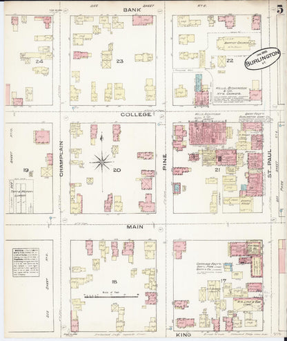 Sanborn Fire Insurance Map from Burlington, Chittenden County, Vermont (1885), Sheet #0005 - Complete Map Set gallery image, historic Sanborn map, vintage wall art, Vermont Vermont