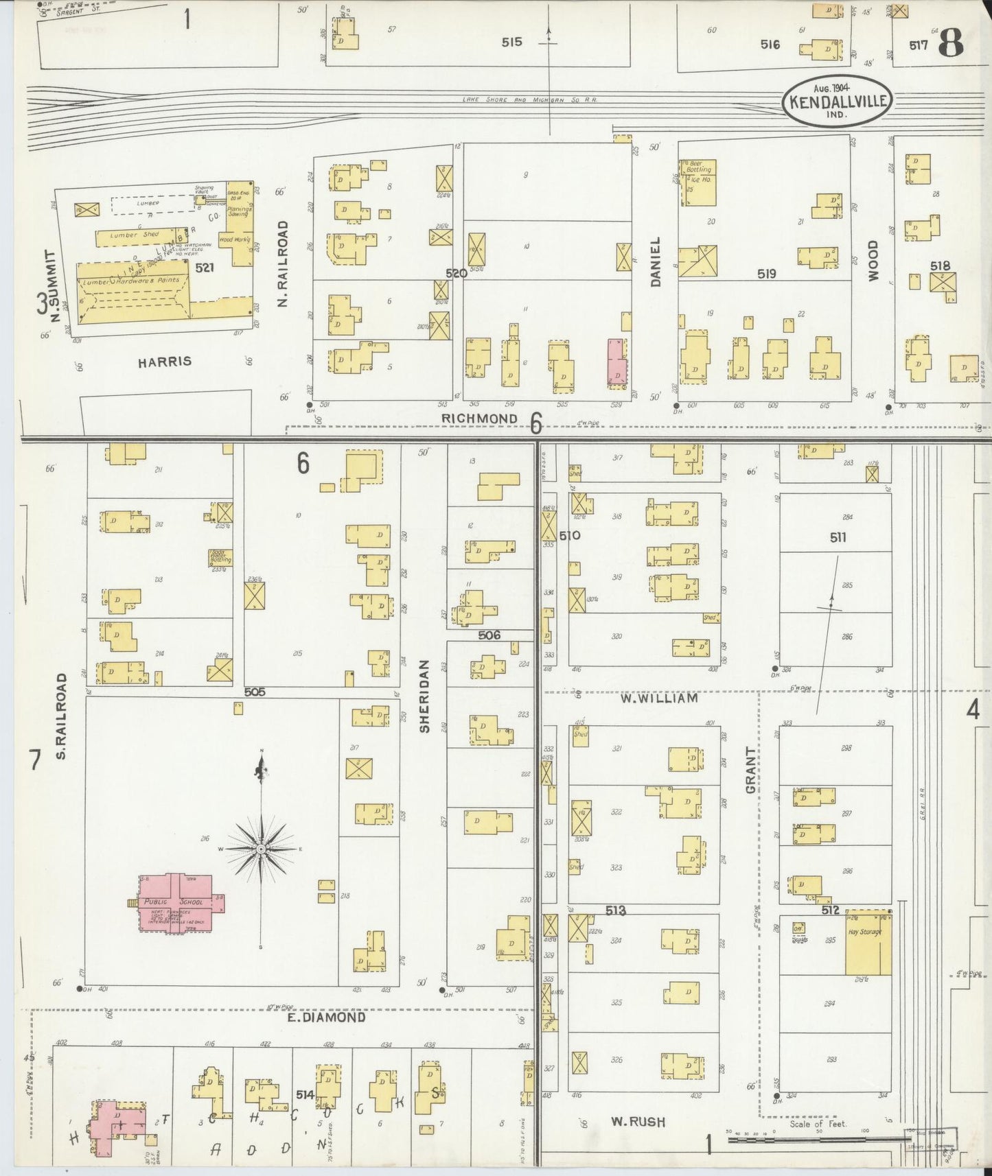 Sanborn Fire Insurance Map from Kendallville, Noble County, Indiana (1904), Sheet #0008 - Complete Map Set gallery image, historic Sanborn map, vintage wall art, Indiana Indiana