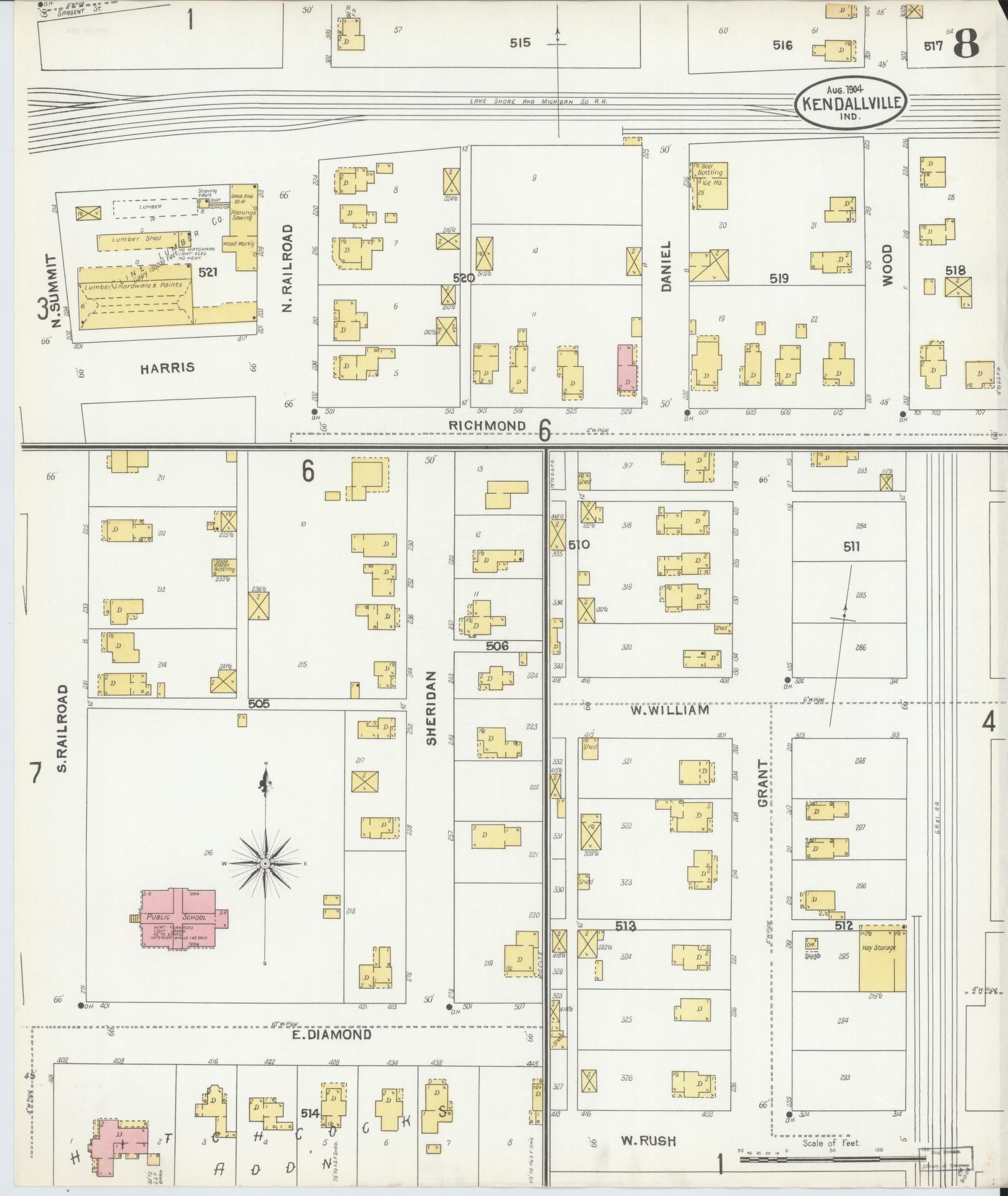 Sanborn Fire Insurance Map from Kendallville, Noble County, Indiana (1904), Sheet #0008 - Complete Map Set gallery image, historic Sanborn map, vintage wall art, Indiana Indiana