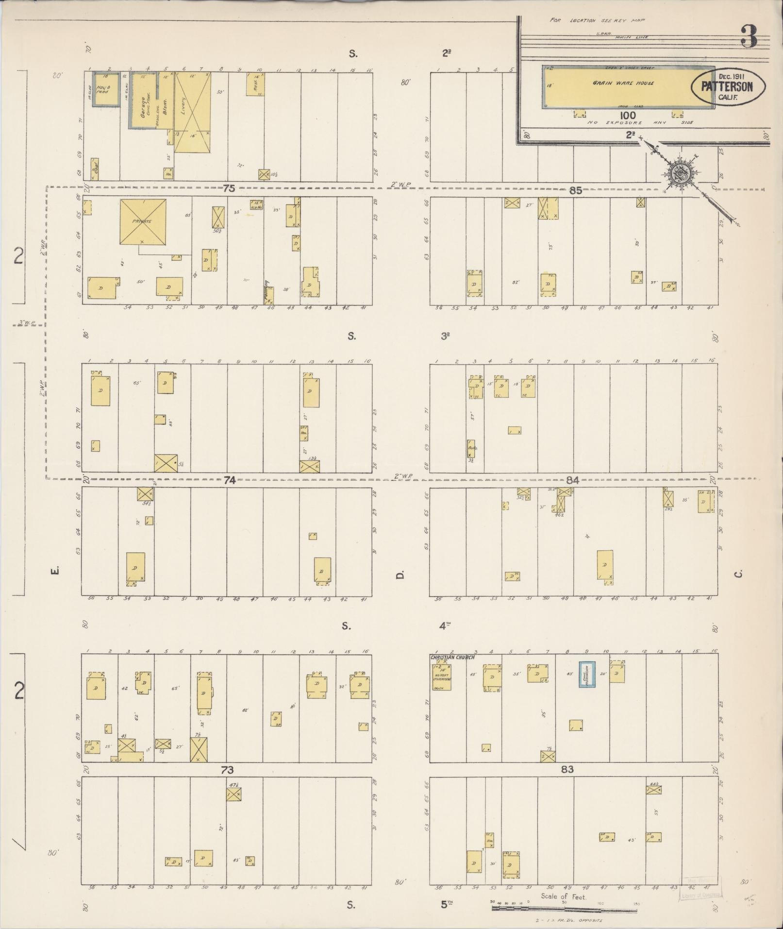 Sanborn Fire Insurance Map from Patterson, Stanislaus County, California (1911), Sheet #0003 - Complete Map Set gallery image, historic Sanborn map, vintage wall art, California California