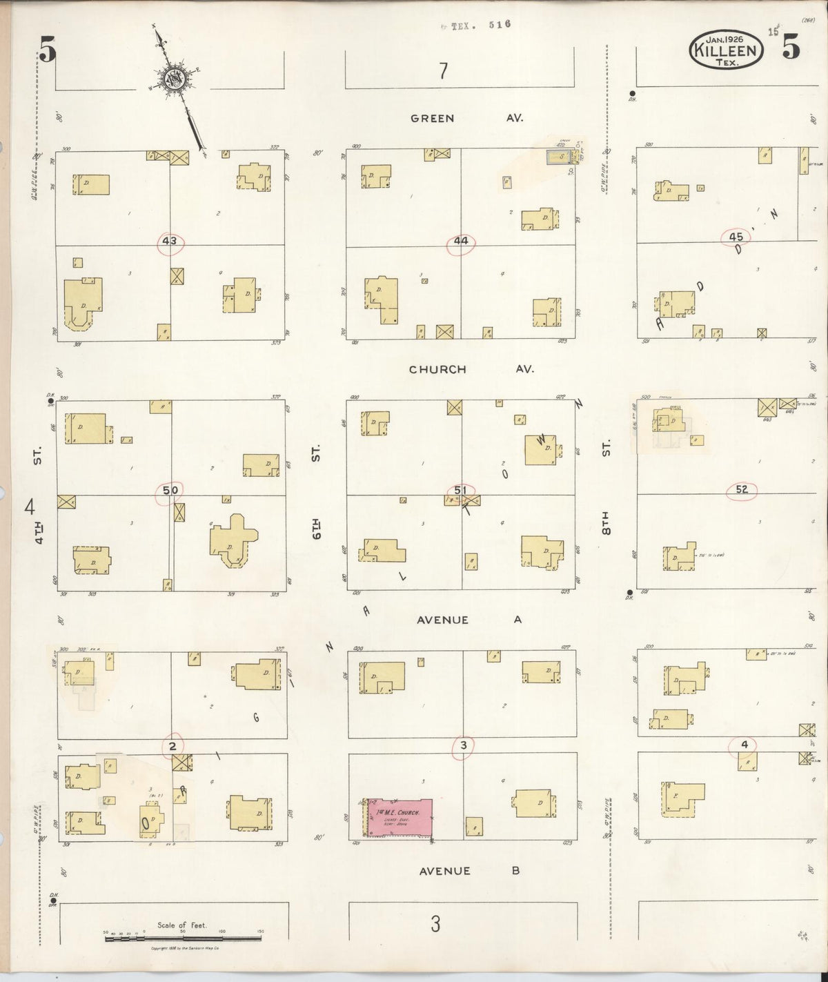 Sanborn Fire Insurance Map from Killeen, Bell County, Texas (1937), Sheet #0005 - Historic Sanborn Fire Insurance Map Print, vintage old map wall art, antique decor, genealogy gift, Texas Texas map