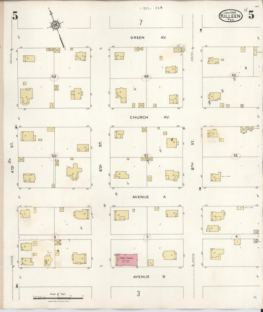 Sanborn Fire Insurance Map from Killeen, Bell County, Texas (1937), Sheet #0005 - Historic Sanborn Fire Insurance Map Print, vintage old map wall art, antique decor, genealogy gift, Texas Texas map