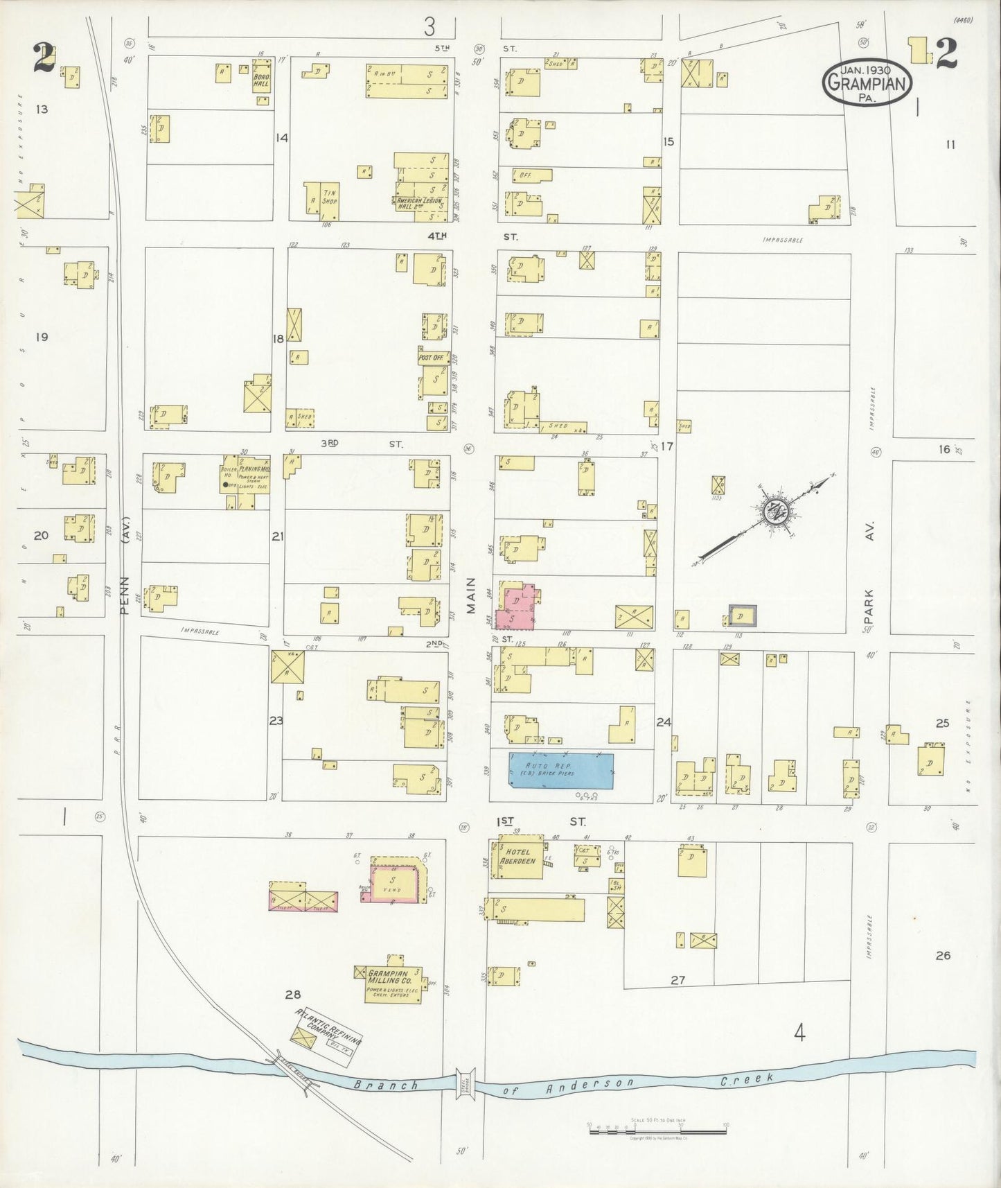 Sanborn Fire Insurance Map from Grampian, Clearfield County, Pennsylvania (1930), Sheet #0002 - Historic Sanborn Fire Insurance Map Print, vintage old map wall art, antique decor, genealogy gift, Pennsylvania Pennsylvania map