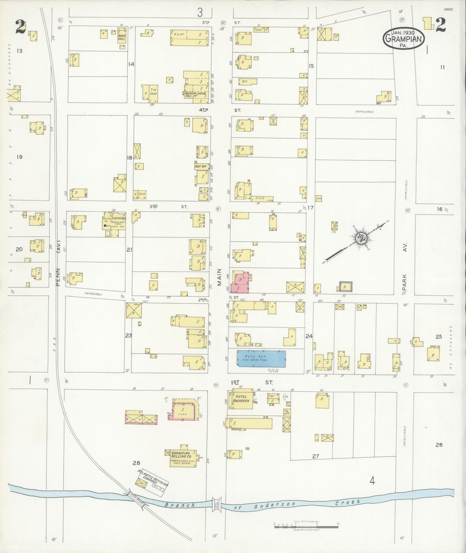 Sanborn Fire Insurance Map from Grampian, Clearfield County, Pennsylvania (1930), Sheet #0002 - Historic Sanborn Fire Insurance Map Print, vintage old map wall art, antique decor, genealogy gift, Pennsylvania Pennsylvania map