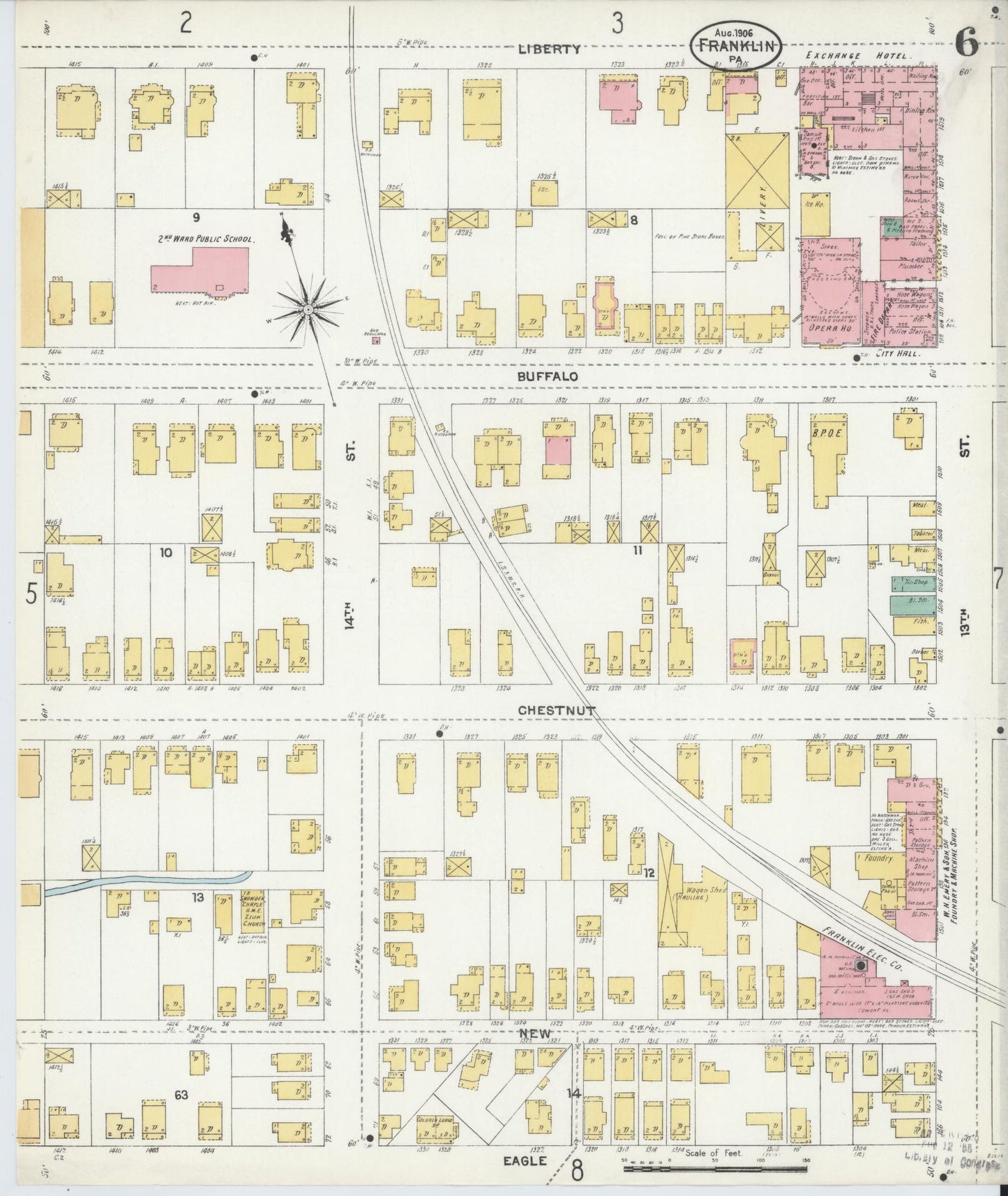 Sanborn Fire Insurance Map from Franklin, Venango County, Pennsylvania (1906), Sheet #0006 - Historic Sanborn Fire Insurance Map Print, vintage old map wall art, antique decor, genealogy gift, Pennsylvania Pennsylvania map