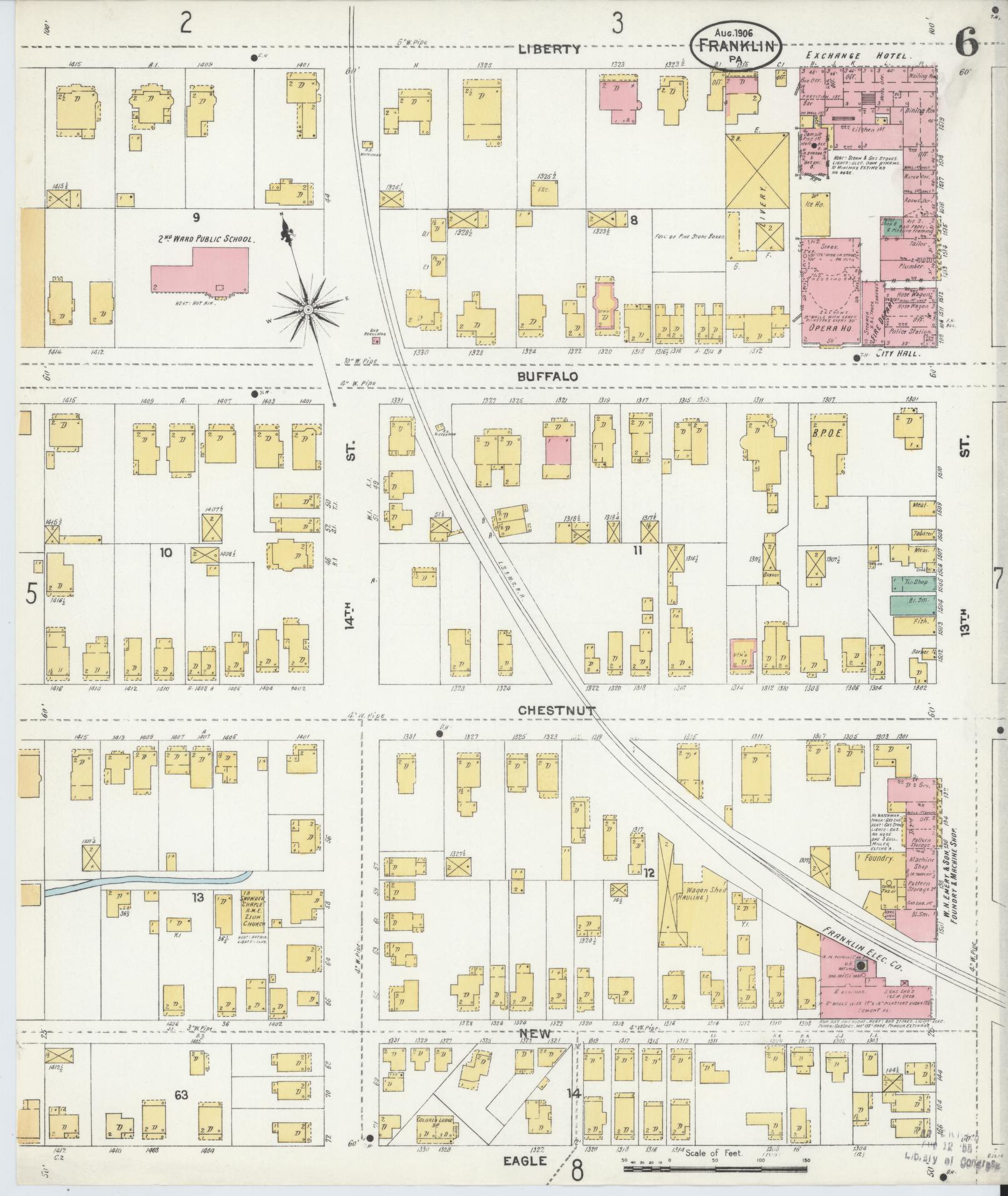 Sanborn Fire Insurance Map from Franklin, Venango County, Pennsylvania (1906), Sheet #0006 - Historic Sanborn Fire Insurance Map Print, vintage old map wall art, antique decor, genealogy gift, Pennsylvania Pennsylvania map