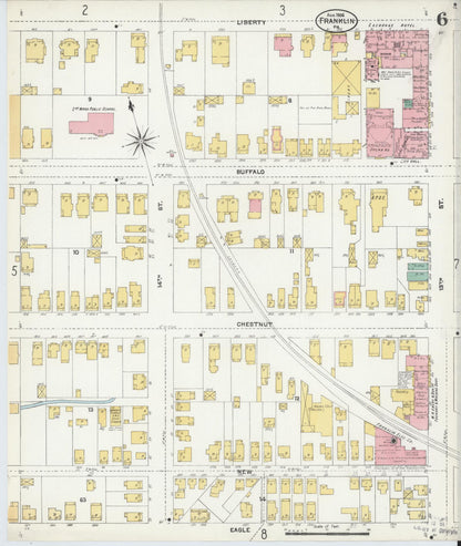 Sanborn Fire Insurance Map from Franklin, Venango County, Pennsylvania (1906), Sheet #0006 - Historic Sanborn Fire Insurance Map Print, vintage old map wall art, antique decor, genealogy gift, Pennsylvania Pennsylvania map