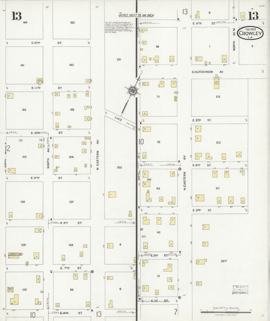 Sanborn Fire Insurance Map from Crowley, Acadia Parish, Louisiana (1925), Sheet #0013 - Historic Sanborn Fire Insurance Map Print, vintage old map wall art, antique decor, genealogy gift, Louisiana Louisiana map