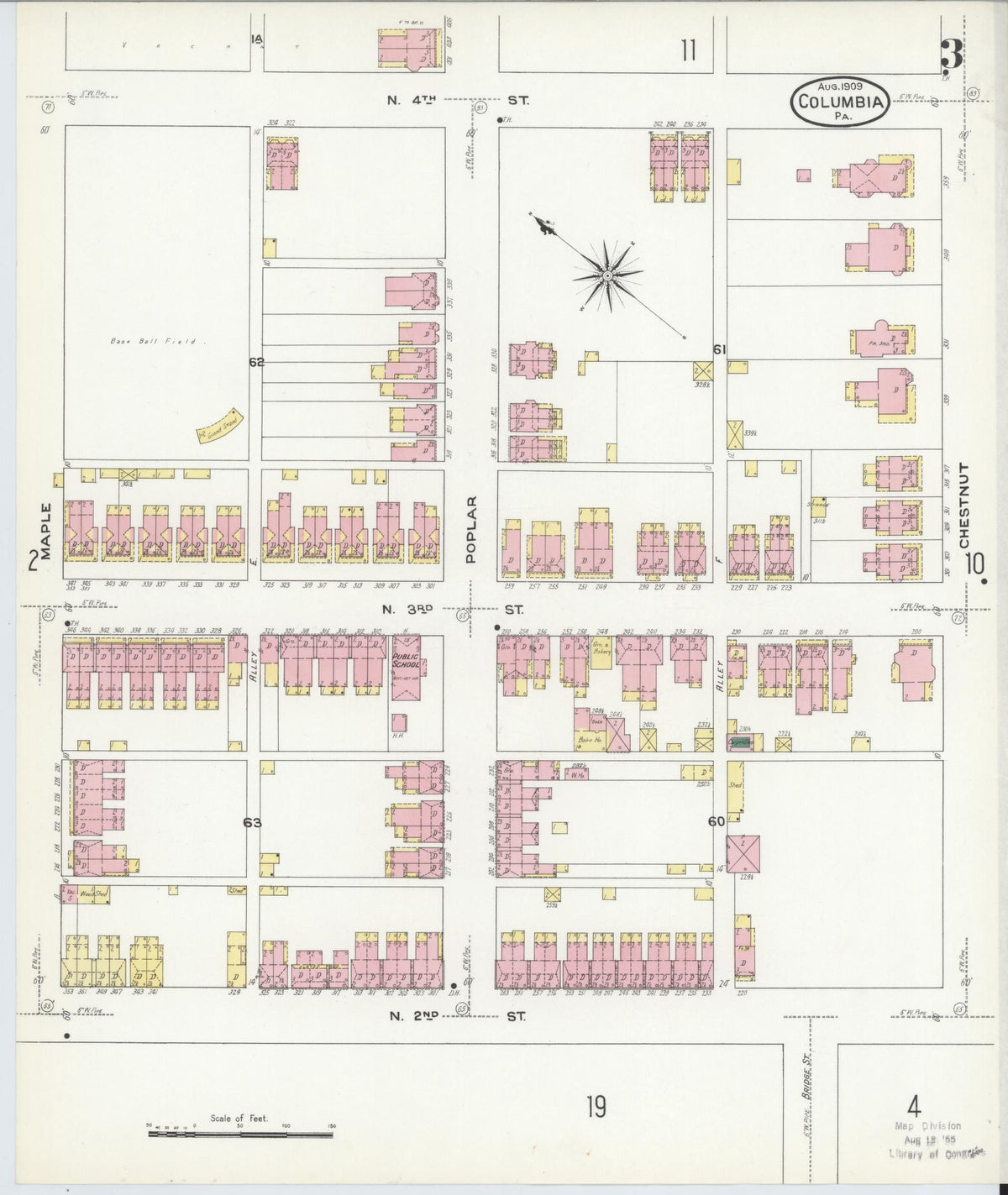 Sanborn Fire Insurance Map from Columbia, Lancaster County, Pennsylvania (1909), Sheet #0003 - Complete Map Set gallery image, historic Sanborn map, vintage wall art, Pennsylvania Pennsylvania