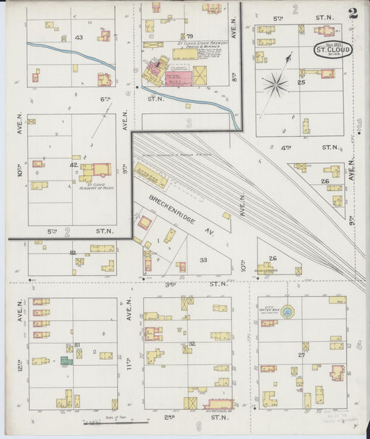 Sanborn Fire Insurance Map from Saint Cloud, Stearns, Benton, and Sherburne Counties, Minnesota (1893), Sheet #0002 - Historic Sanborn Fire Insurance Map Print, vintage old map wall art, antique decor, genealogy gift, Minnesota Minnesota map