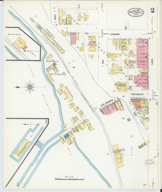 Sanborn Fire Insurance Map from Petoskey, Emmet County, Michigan (1907), Sheet #0002 - Historic Sanborn Fire Insurance Map Print, vintage old map wall art, antique decor, genealogy gift, Michigan Michigan map
