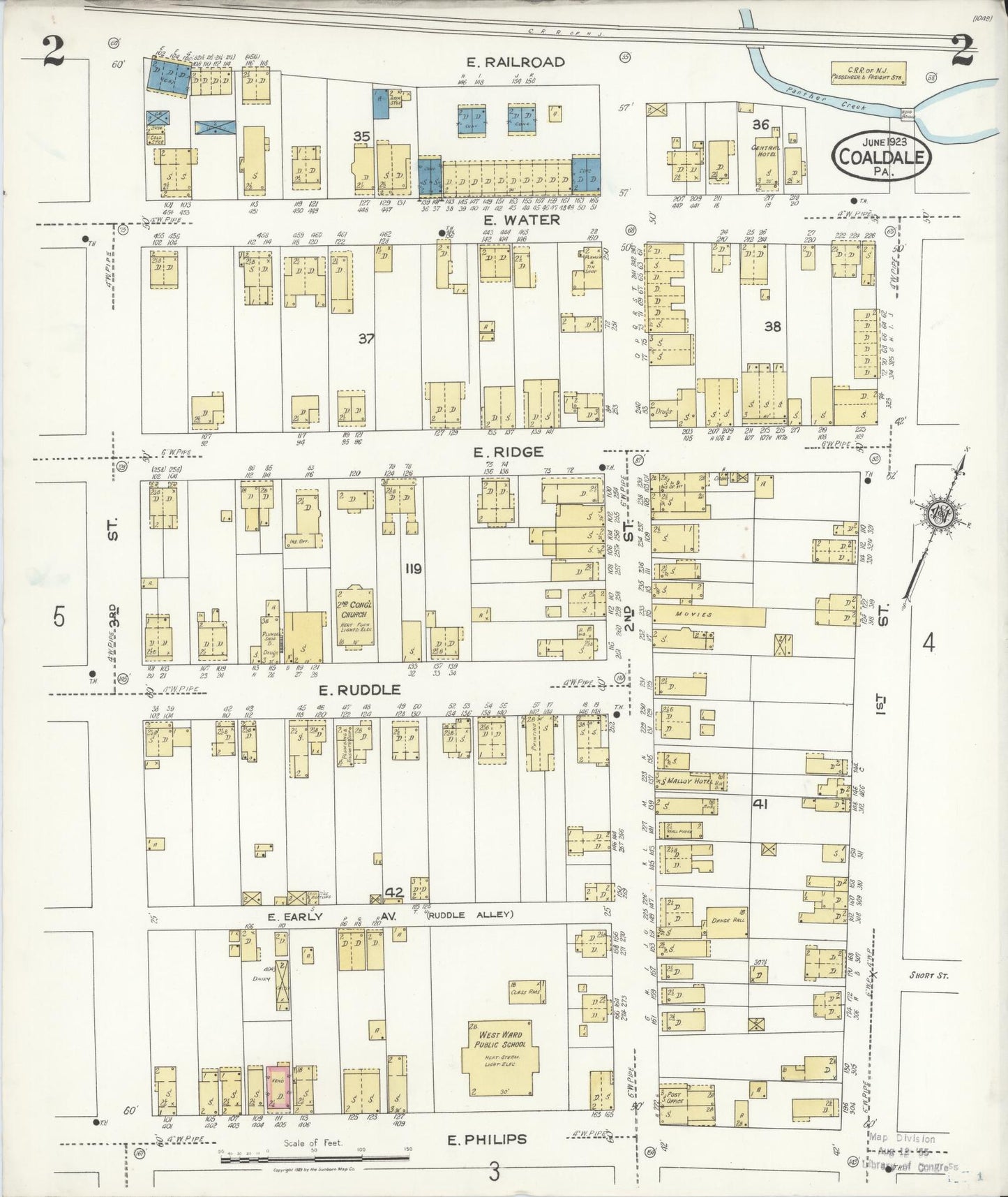 Sanborn Fire Insurance Map from Coaldale, Schuylkill County, Pennsylvania (1923), Sheet #0002 - Historic Sanborn Fire Insurance Map Print, vintage old map wall art, antique decor, genealogy gift, Pennsylvania Pennsylvania map