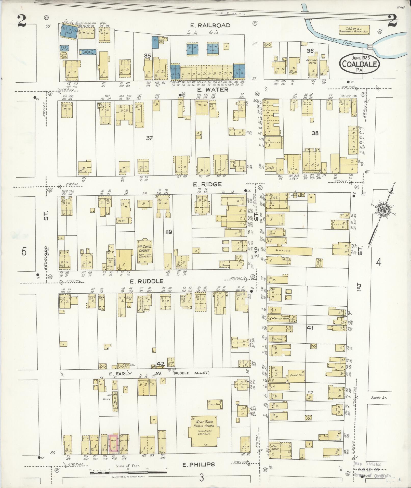 Sanborn Fire Insurance Map from Coaldale, Schuylkill County, Pennsylvania (1923), Sheet #0002 - Historic Sanborn Fire Insurance Map Print, vintage old map wall art, antique decor, genealogy gift, Pennsylvania Pennsylvania map