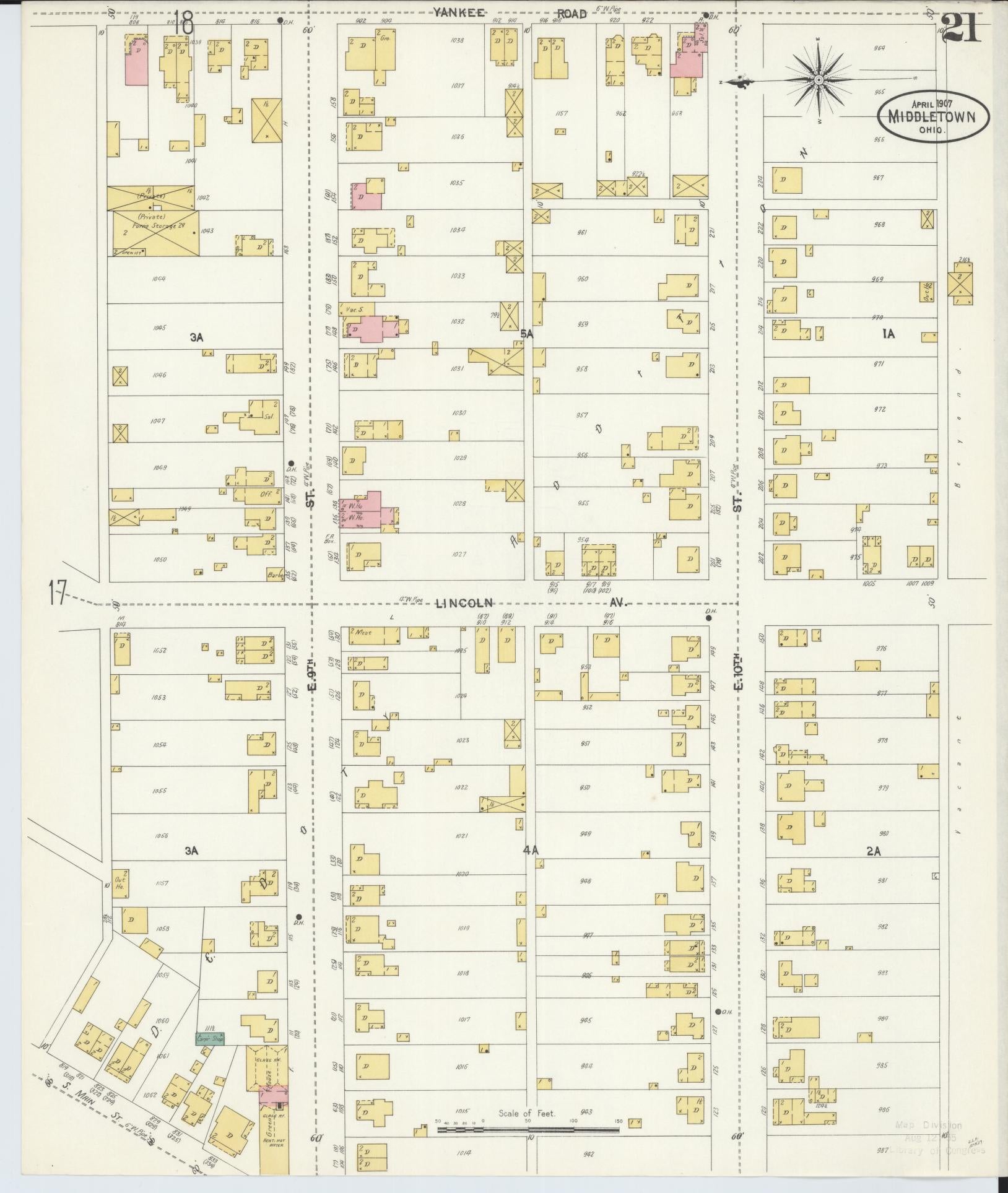Sanborn Fire Insurance Map from Middletown, Butler County, Ohio (1907), Sheet #0021 - Historic Sanborn Fire Insurance Map Print, vintage old map wall art, antique decor, genealogy gift, Ohio Ohio map
