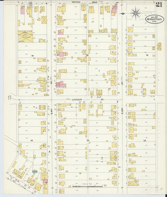 Sanborn Fire Insurance Map from Middletown, Butler County, Ohio (1907), Sheet #0021 - Historic Sanborn Fire Insurance Map Print, vintage old map wall art, antique decor, genealogy gift, Ohio Ohio map