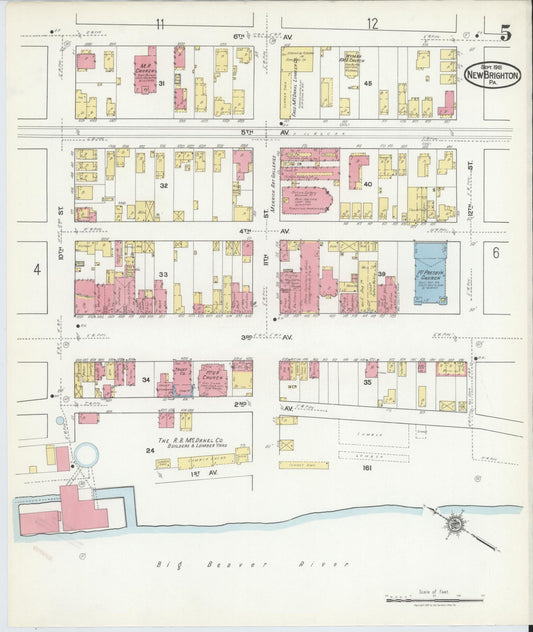Sanborn Fire Insurance Map from New Brighton, Beaver County, Pennsylvania (1918), Sheet #0005 - Historic Sanborn Fire Insurance Map Print, vintage old map wall art, antique decor, genealogy gift, Pennsylvania Pennsylvania map