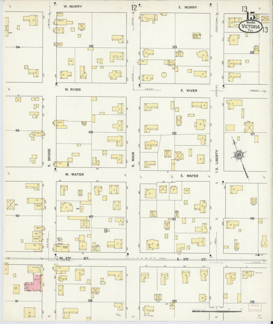 Sanborn Fire Insurance Map from Victoria, Victoria County, Texas (1912), Sheet #0015 - Historic Sanborn Fire Insurance Map Print, vintage old map wall art, antique decor, genealogy gift, Texas Texas map