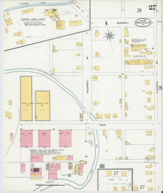 Sanborn Fire Insurance Map from Meadville, Crawford County, Pennsylvania (1905), Sheet #0027 - Historic Sanborn Fire Insurance Map Print, vintage old map wall art, antique decor, genealogy gift, Pennsylvania Pennsylvania map