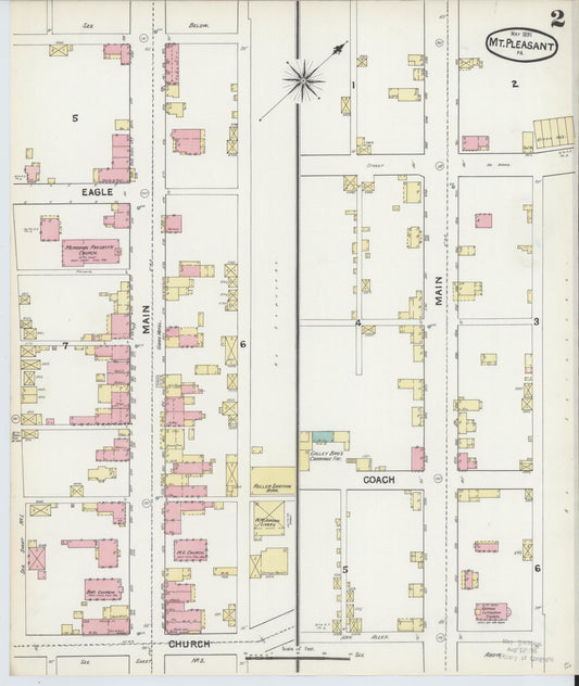 Sanborn Fire Insurance Map from Mount Pleasant, Westmoreland County, Pennsylvania (1891), Sheet #0002 - Historic Sanborn Fire Insurance Map Print, vintage old map wall art, antique decor, genealogy gift, Pennsylvania Pennsylvania map