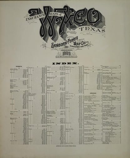 Sanborn Fire Insurance Map from Waco, McLennan County, Texas (1899), Sheet #0001 - Historic Sanborn Fire Insurance Map Print, vintage old map wall art, antique decor, genealogy gift, Texas Texas map