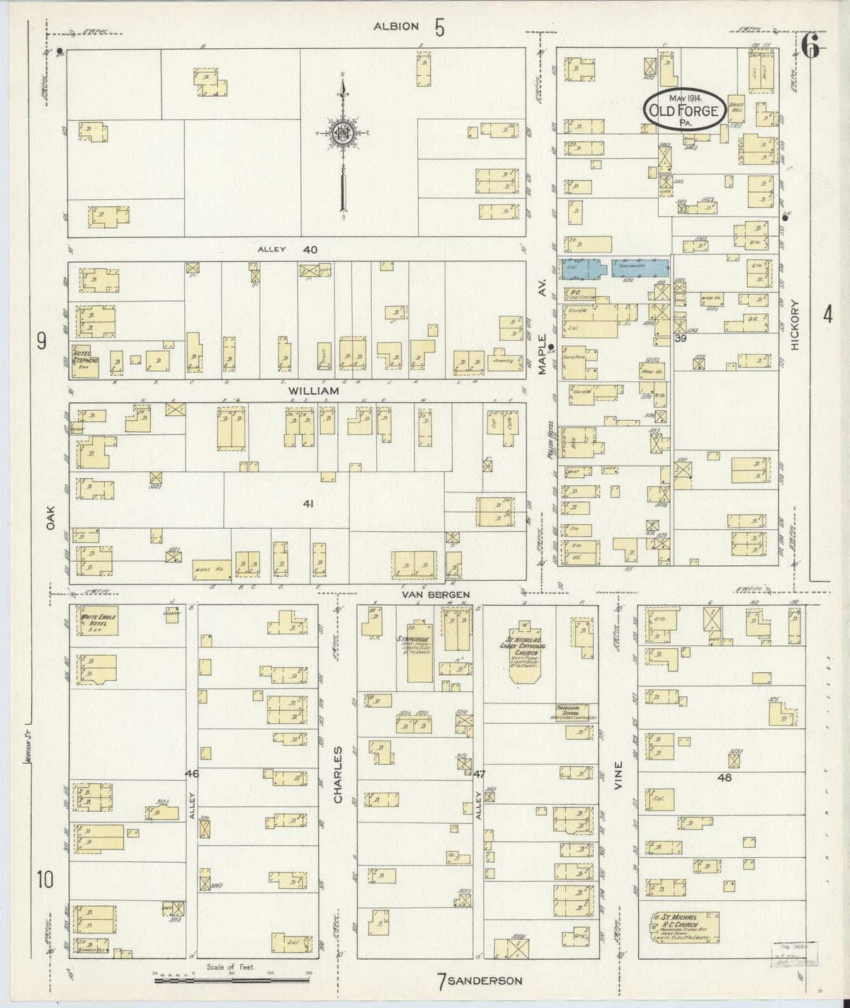 Sanborn Fire Insurance Map from Old Forge, Lackawanna County, Pennsylvania (1914), Sheet #0006 - Historic Sanborn Fire Insurance Map Print, vintage old map wall art, antique decor, genealogy gift, Pennsylvania Pennsylvania map
