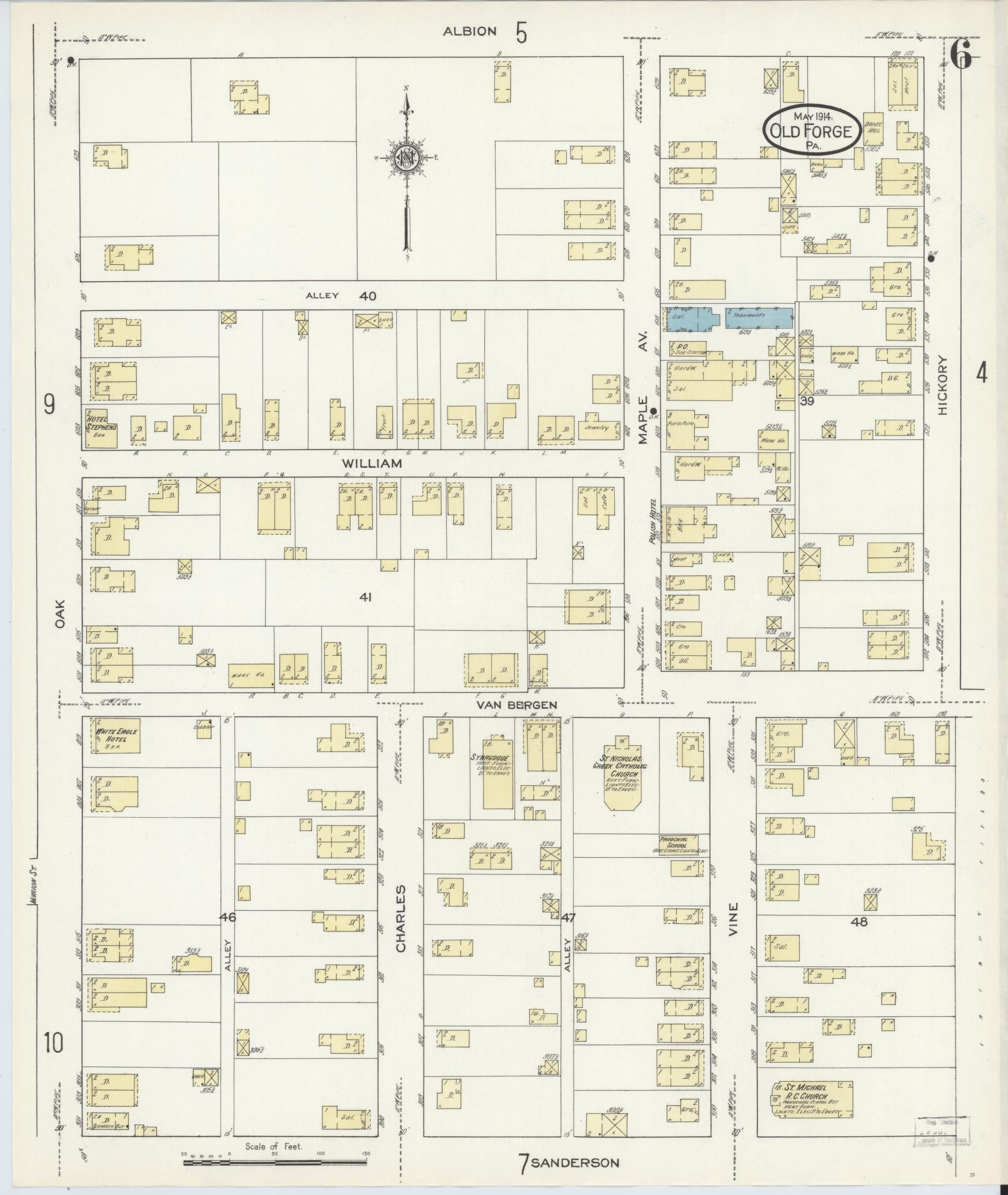 Sanborn Fire Insurance Map from Old Forge, Lackawanna County, Pennsylvania (1914), Sheet #0006 - Historic Sanborn Fire Insurance Map Print, vintage old map wall art, antique decor, genealogy gift, Pennsylvania Pennsylvania map