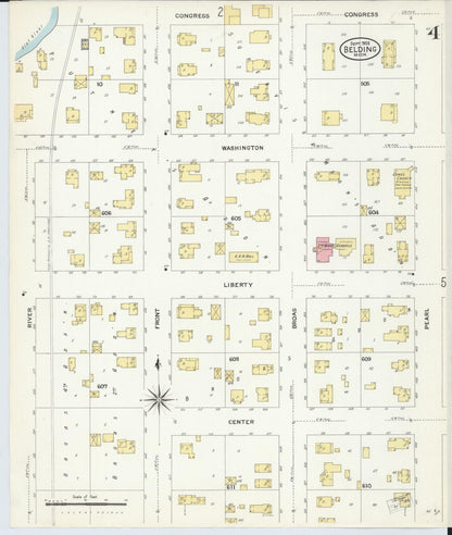 Sanborn Fire Insurance Map from Belding, Ionia County, Michigan (1908), Sheet #0004 - Historic Sanborn Fire Insurance Map Print, vintage old map wall art, antique decor, genealogy gift, Michigan Michigan map