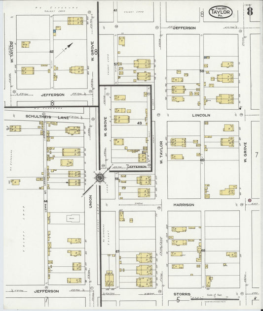 Sanborn Fire Insurance Map from Taylor, Lackawanna County, Pennsylvania (1921), Sheet #0008 - Historic Sanborn Fire Insurance Map Print, vintage old map wall art, antique decor, genealogy gift, Pennsylvania Pennsylvania map