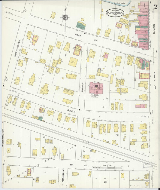 Sanborn Fire Insurance Map from Oconomowoc, Waukesha County, Wisconsin (1909), Sheet #0002 - Historic Sanborn Fire Insurance Map Print, vintage old map wall art, antique decor, genealogy gift, Wisconsin Wisconsin map