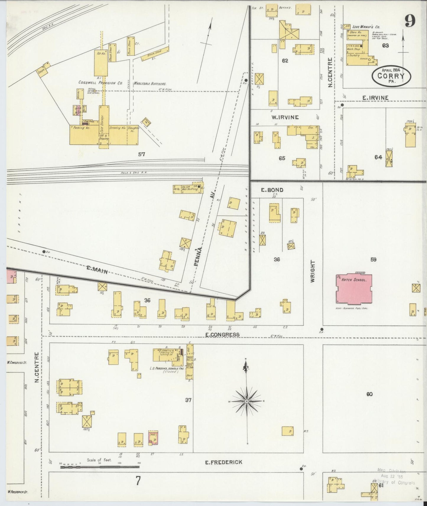 Sanborn Fire Insurance Map from Corry, Erie County, Pennsylvania (1904), Sheet #0009 - Historic Sanborn Fire Insurance Map Print, vintage old map wall art, antique decor, genealogy gift, Pennsylvania Pennsylvania map