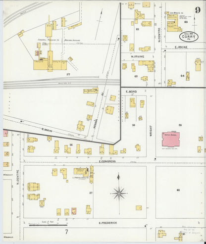Sanborn Fire Insurance Map from Corry, Erie County, Pennsylvania (1904), Sheet #0009 - Historic Sanborn Fire Insurance Map Print, vintage old map wall art, antique decor, genealogy gift, Pennsylvania Pennsylvania map