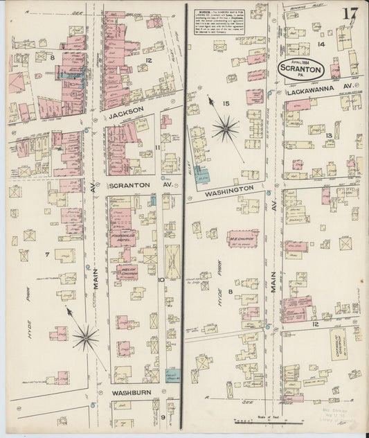 Sanborn Fire Insurance Map from Scranton, Lackawanna County, Pennsylvania (1884), Sheet #0017 - Historic Sanborn Fire Insurance Map Print, vintage old map wall art, antique decor, genealogy gift, Pennsylvania Pennsylvania map