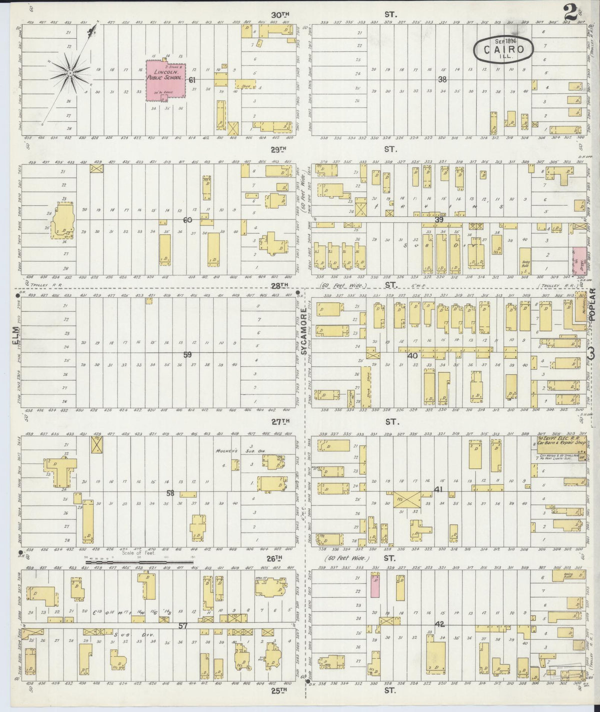 Sanborn Fire Insurance Map from Cairo, Alexander County, Illinois (1896), Sheet #0002 - Complete Map Set gallery image, historic Sanborn map, vintage wall art, Illinois Illinois