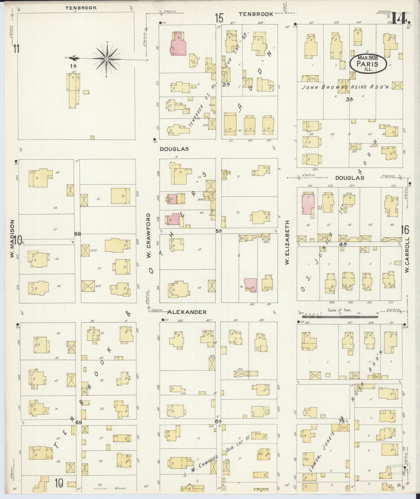 Sanborn Fire Insurance Map from Paris, Edgar County, Illinois (1908), Sheet #0014 - Complete Map Set gallery image, historic Sanborn map, vintage wall art, Illinois Illinois