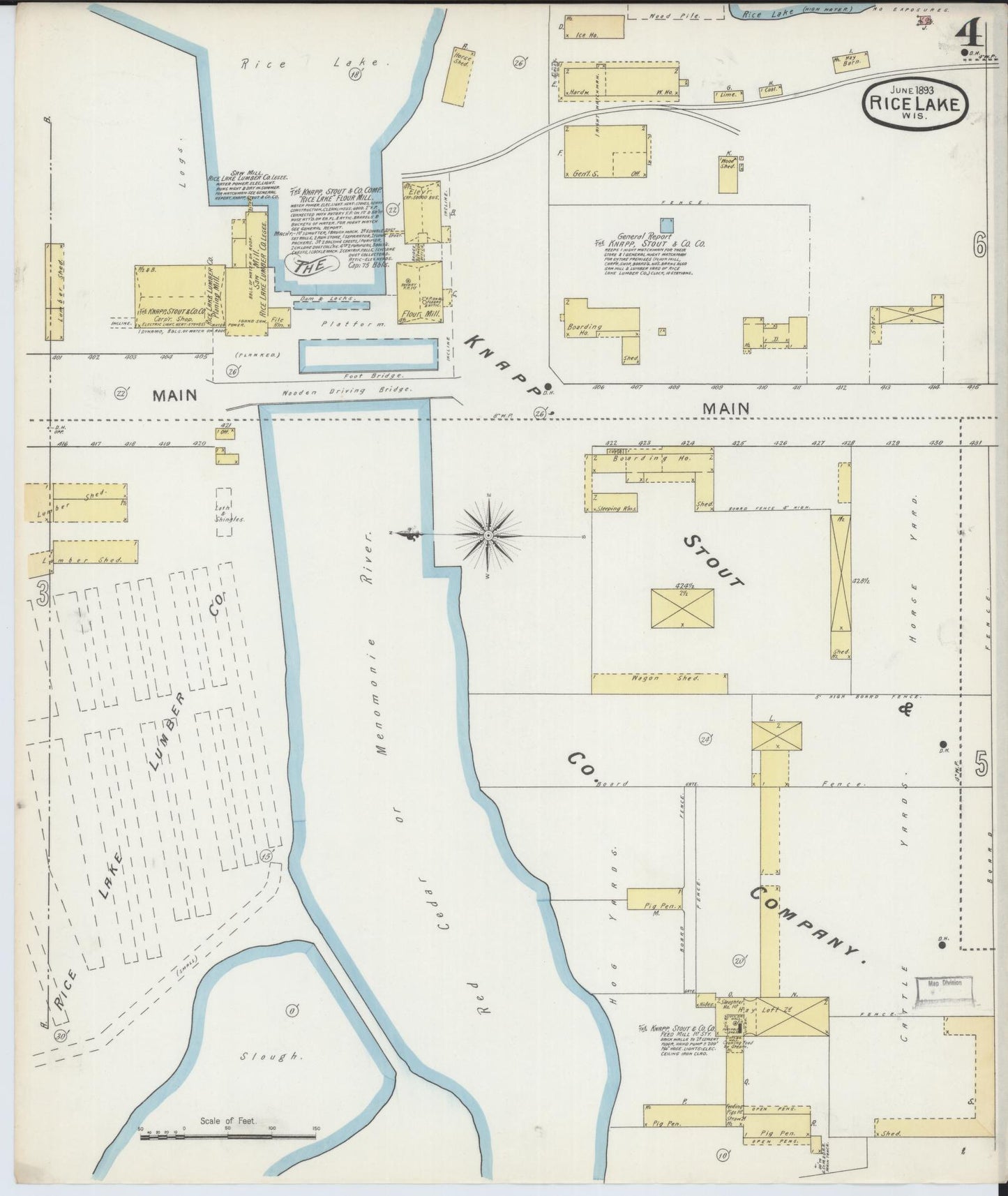 Sanborn Fire Insurance Map from Rice Lake, Barron County, Wisconsin (1893), Sheet #0004 - Complete Map Set gallery image, historic Sanborn map, vintage wall art, Wisconsin Wisconsin