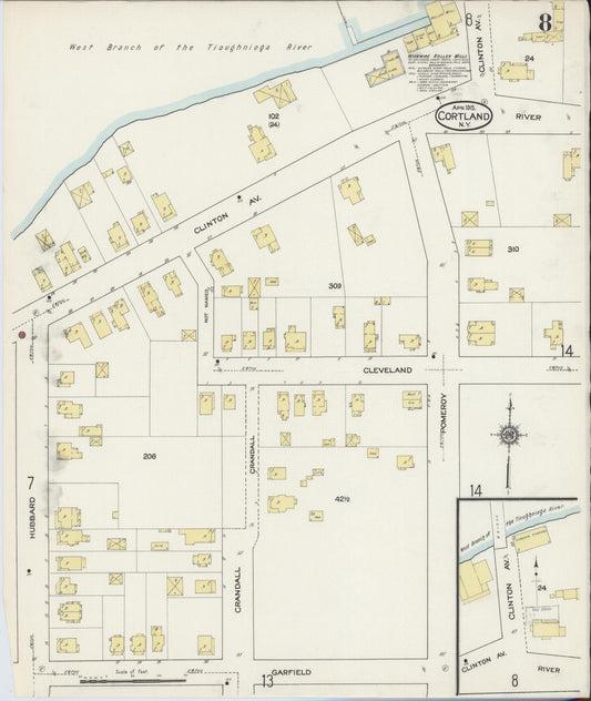 Sanborn Fire Insurance Map from Cortland, Cortland County, New York (1915), Sheet #0008 - Historic Sanborn Fire Insurance Map Print, vintage old map wall art, antique decor, genealogy gift, New York New York map