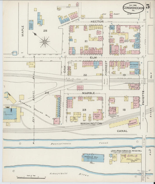 Sanborn Fire Insurance Map from Conshohocken, Montgomery County, Pennsylvania (1886), Sheet #0005 - Historic Sanborn Fire Insurance Map Print, vintage old map wall art, antique decor, genealogy gift, Pennsylvania Pennsylvania map