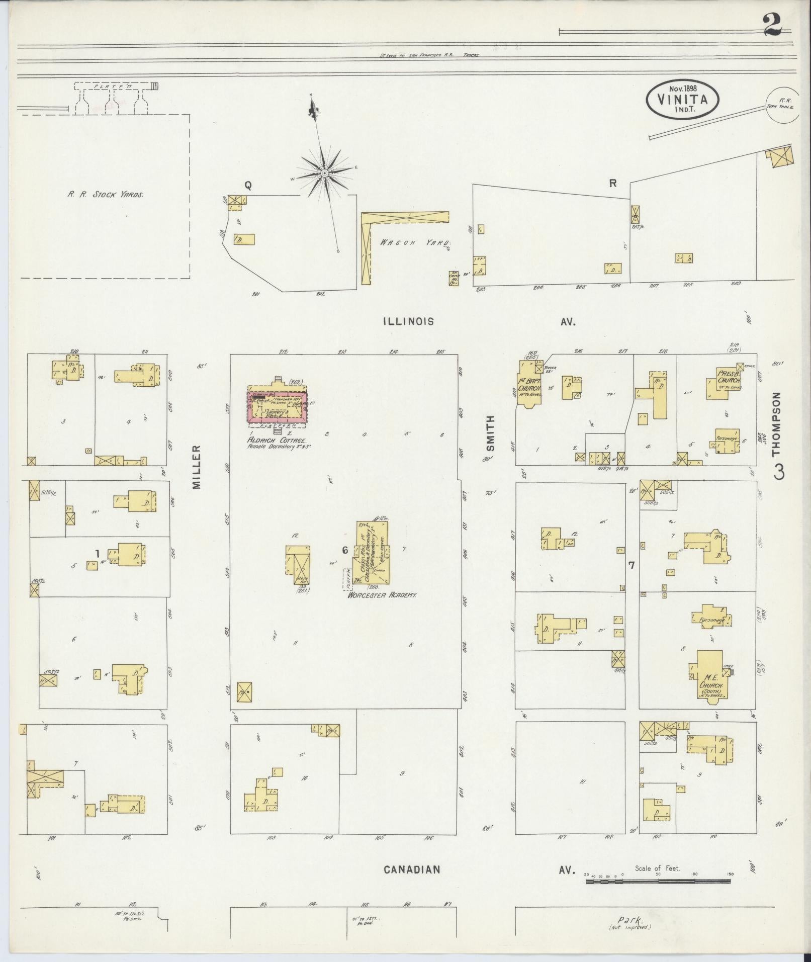 Sanborn Fire Insurance Map from Vinita, Craig County, Oklahoma (1898), Sheet #0002 - Historic Sanborn Fire Insurance Map Print, vintage old map wall art, antique decor, genealogy gift, Oklahoma Oklahoma map