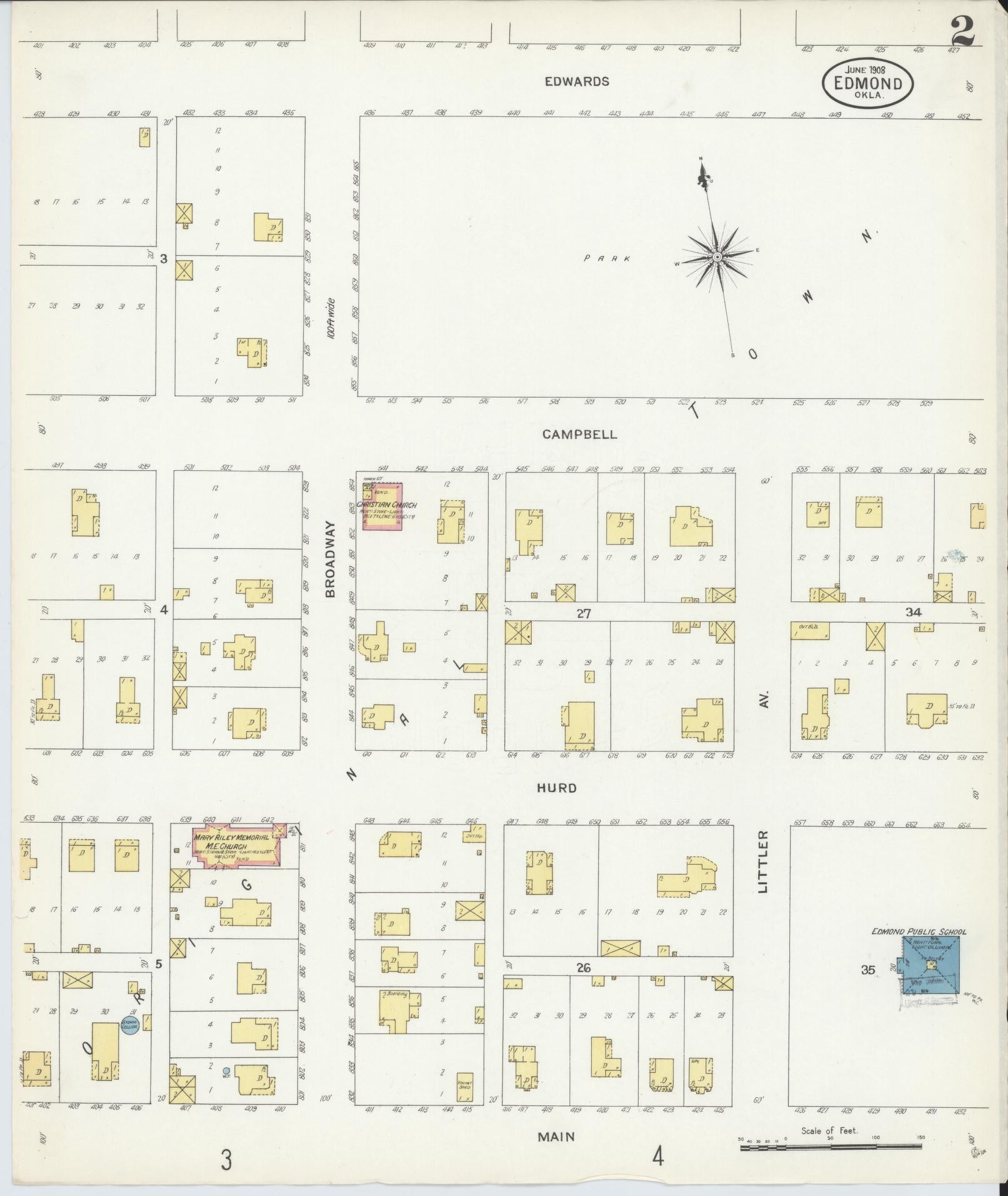 Sanborn Fire Insurance Map from Edmond, Oklahoma County, Oklahoma (1908), Sheet #0002 - Complete Map Set gallery image, historic Sanborn map, vintage wall art, Edmond Oklahoma