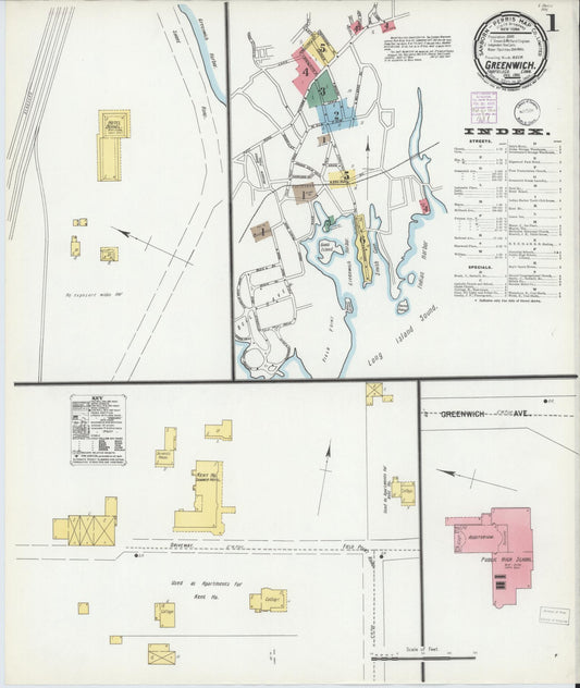 Sanborn Fire Insurance Map from Greenwich, Fairfield County, Connecticut (1901), Sheet #0001 - Complete Map Set gallery image, historic Sanborn map, vintage wall art, Connecticut Connecticut