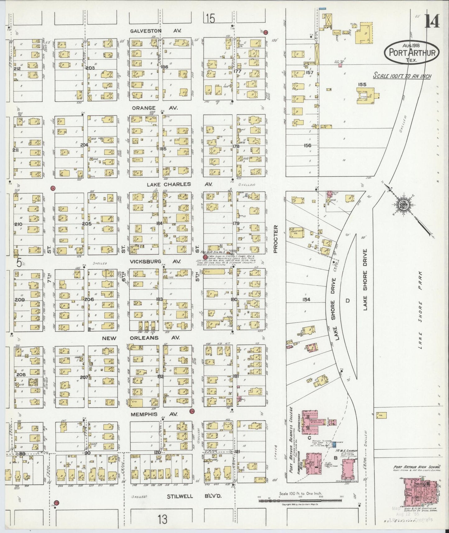 Sanborn Fire Insurance Map from Port Arthur, Jefferson County, Texas (1918), Sheet #0014 - Complete Map Set gallery image, historic Sanborn map, vintage wall art, Texas Texas