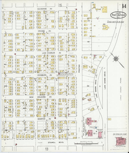 Sanborn Fire Insurance Map from Port Arthur, Jefferson County, Texas (1918), Sheet #0014 - Complete Map Set gallery image, historic Sanborn map, vintage wall art, Texas Texas