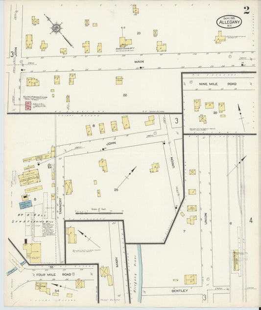 Sanborn Fire Insurance Map from Allegany, Cattaraugus County, New York (1913), Sheet #0002 - Historic Sanborn Fire Insurance Map Print, vintage old map wall art, antique decor, genealogy gift, New York New York map