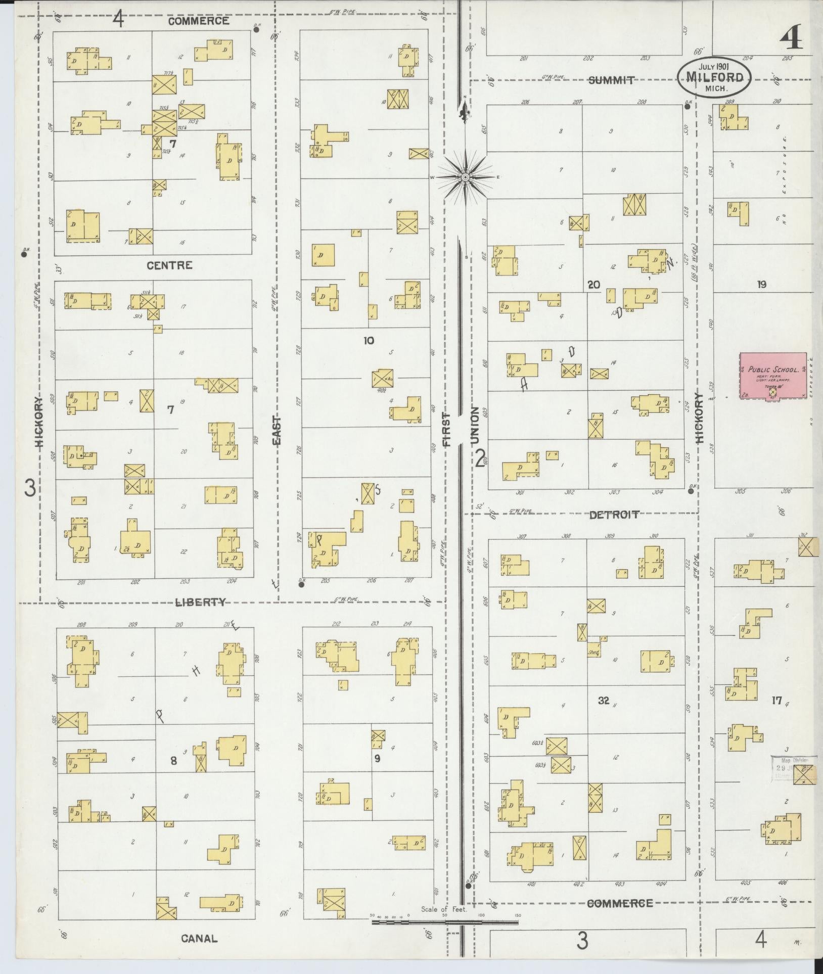 Sanborn Fire Insurance Map from Milford, Oakland County, Michigan (1901), Sheet #0004 - Complete Map Set gallery image, historic Sanborn map, vintage wall art, Michigan Michigan