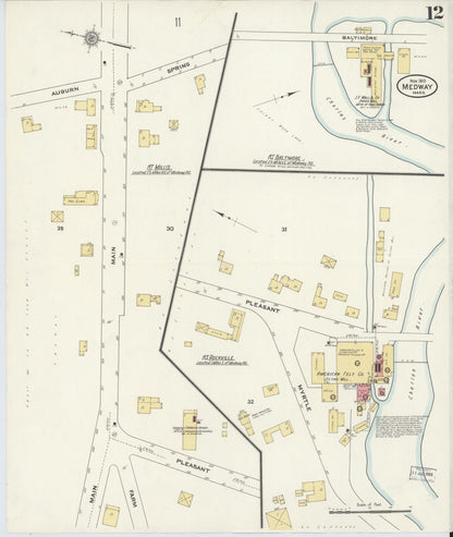 Sanborn Fire Insurance Map from Medway, Norfolk County, Massachusetts (1910), Sheet #0012 - Historic Sanborn Fire Insurance Map Print, vintage old map wall art, antique decor, genealogy gift, Massachusetts Massachusetts map